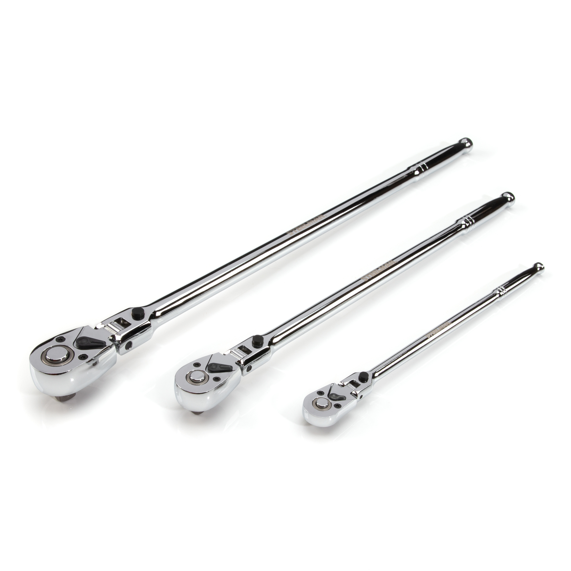 STEELMAN 3-Piece 180-Degree Locking Flex Head 72-Tooth Reversible Quick-Release Long Handle Ratchet Set, Model# 61081
